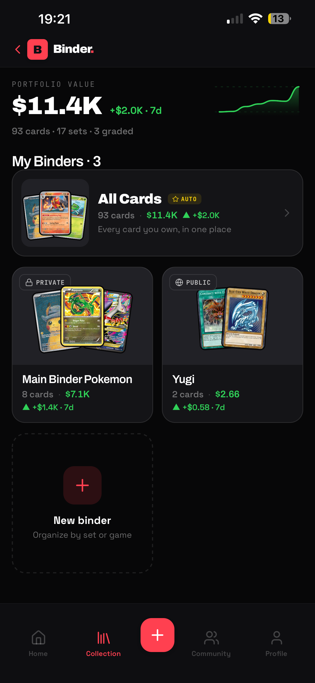 Binder collection view with multiple binders